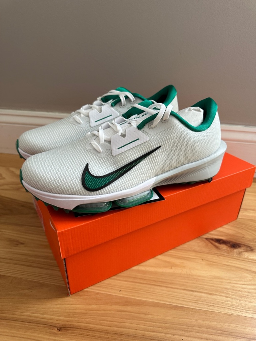 Nike White & Green Golf Shoes